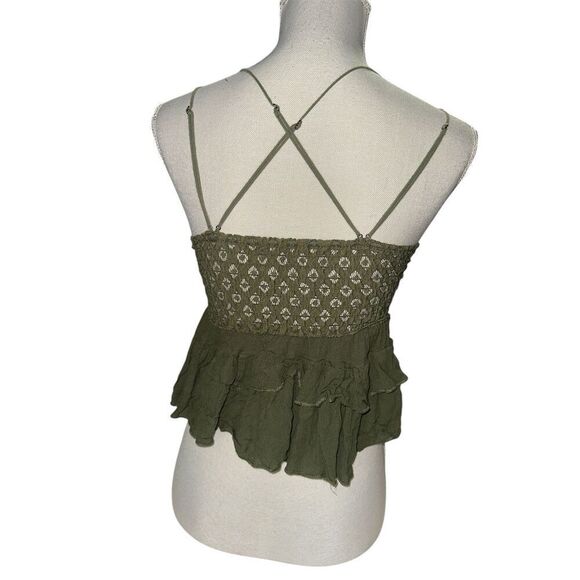 Free People Adella Cami Top in Olive Green Boho Chic Ruffles Size S - Picture 5 of 5
